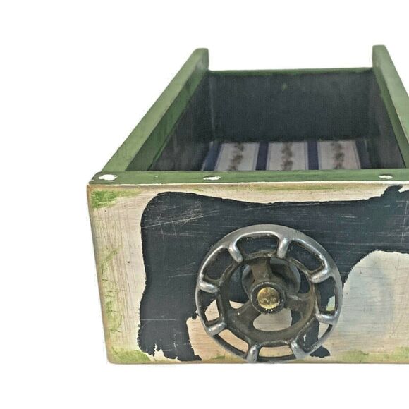 Farmhouse Wood Drawer Crate w/ Vintage Dairy Cow Spigot Handle, Green/Black - Picture 7 of 12